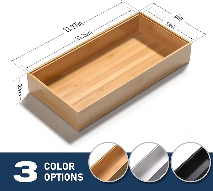 Silverware Tray for Drawer, Stackable Kitchen Bamboo Drawer Organizer 12" x 6" - Image 6