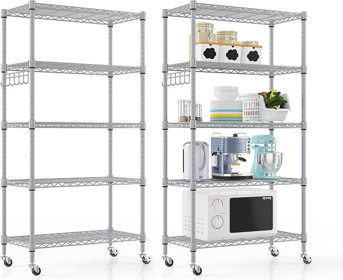 Himimi 5-Tier Storage Shelf Wire Shelving Unit on Wheels, Adjustable Heavy Duty - Image 8