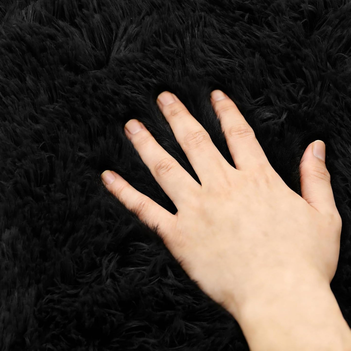 Toilet Rug U Shaped, Soft Fluffy Shaggy Bath Mat, Non Slip Contour Rug for Bathroom Black 20'' x 16''