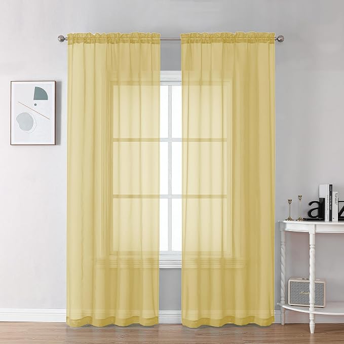 Chyhomenyc Yellow Sheer Curtains 78 Inches Long 2 Panels Set by Chyhomenyc