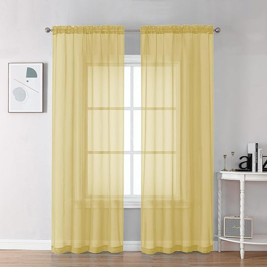 Chyhomenyc Yellow Sheer Curtains 78 Inches Long 2 Panels Set by Chyhomenyc