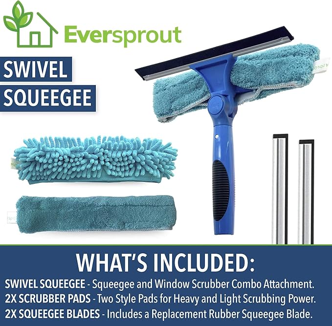 EVERSPROUT Swivel Squeegee & Microfiber Glass Window Scrubber, Light-Weight - Image 3