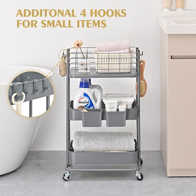 KINGRACK 3 Tier Metal Rolling Cart, Kitchen Organizers and Storage, Slim - Image 5