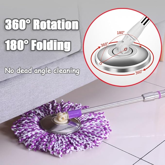 Extended Spin Mop Replacement Mop Handle, Upgraded 60-inch 360 Degrees Rotating - Image 6
