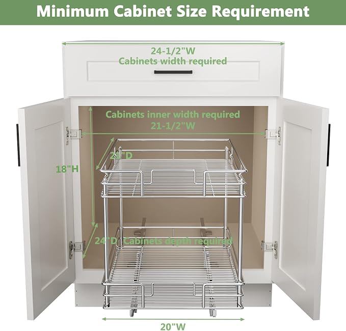 ROOMTEC Pull Out Cabinet Organizer 20" W x 21" D, Kitchen Cabinet Organizer and - Image 3