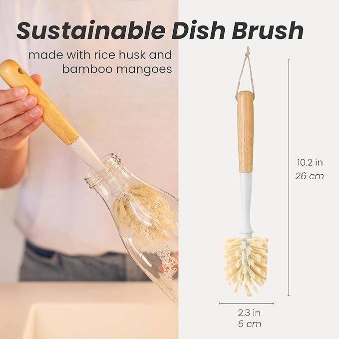 Vigar Zeroline 10.2" Long Bamboo Dish Brush, Ideal Dish Brush - Image 2