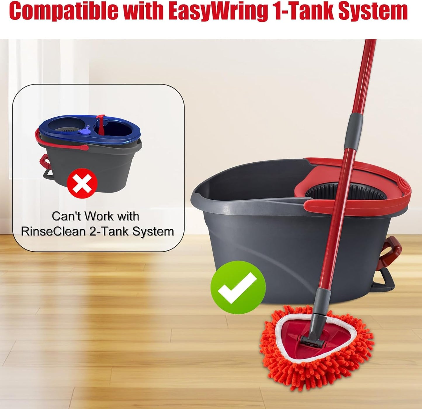 6 Pack Mop Replace Head for O Cedar, Mop Heads Replacements for Ocedar, Chenille Duster for O-Cedar Easywring 1-Tank Spin Mops, Reusable Red Chenille Dust Mop Pads for Dry Wet Use
