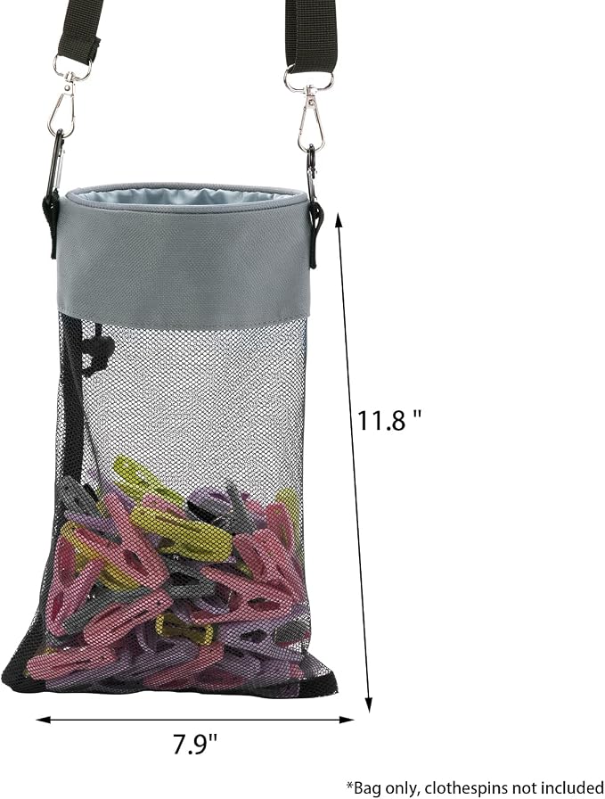 Mesh Clothespin Bag with Hooks Hanging Clothes Pin Bag with Drawstring Closure - Image 7