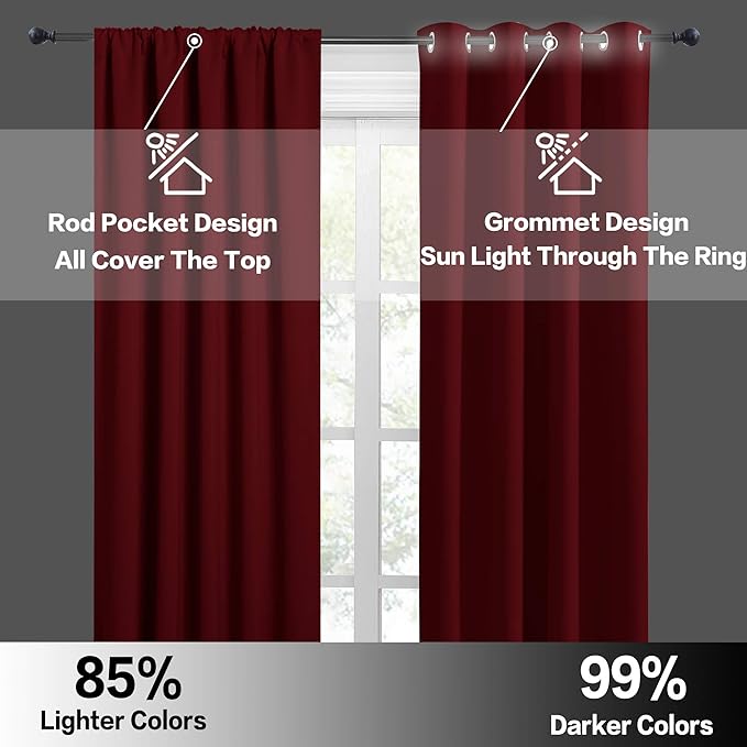 RYB HOME Red Curtains Blackout Window Covering Light Blocking UV Protection - Image 5
