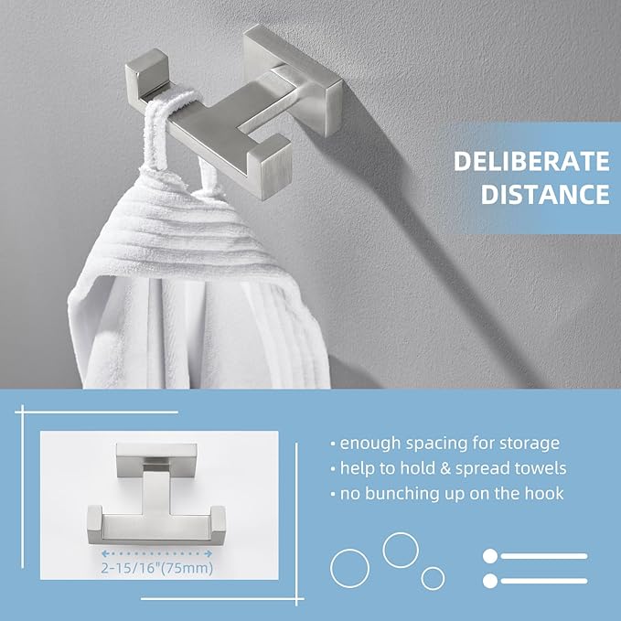 Angle Simple Towel Hook for Bathroom, SUS 304 Stainless Steel Double Robe Coat - Image 6