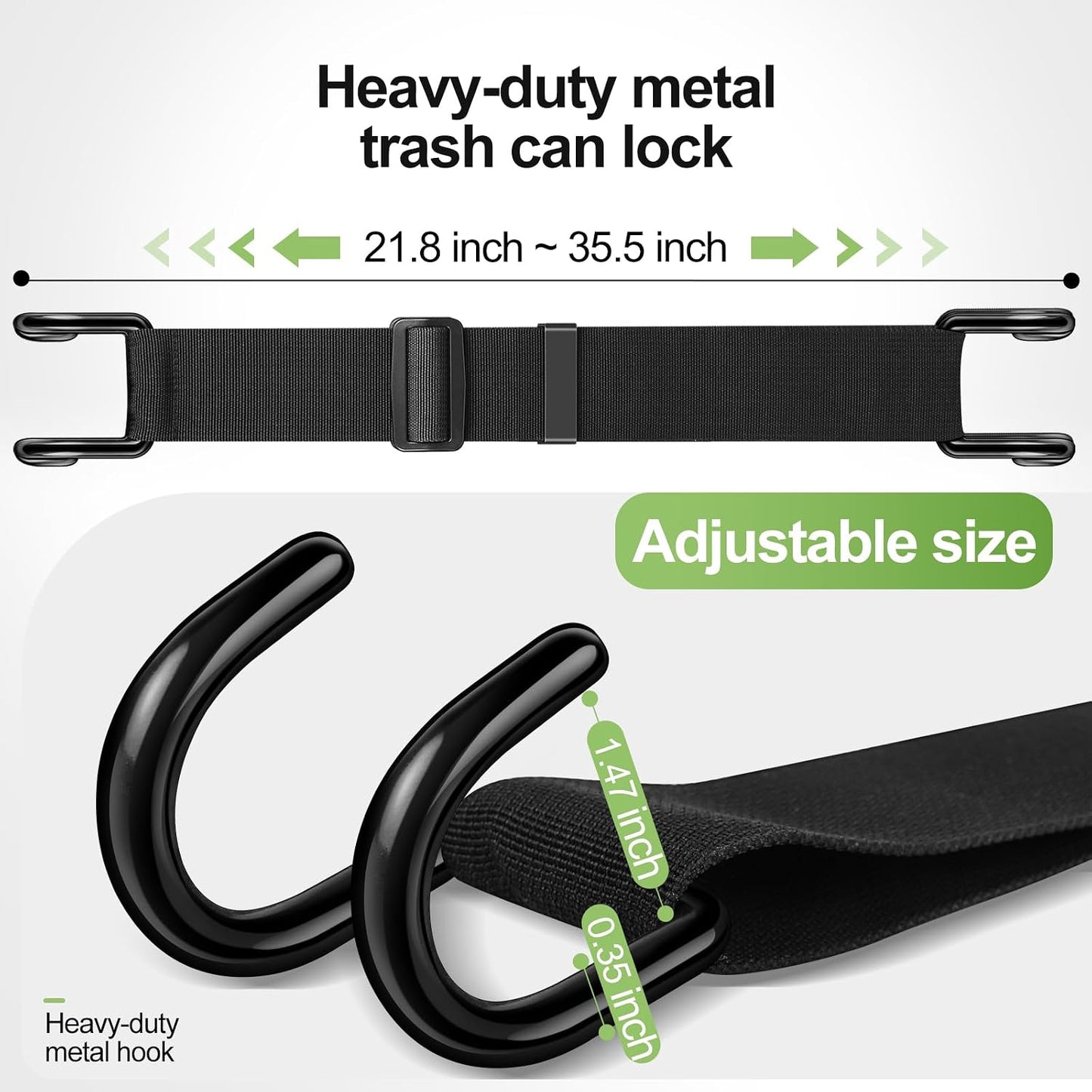 Heavy Metal Non-Slip Double Claw Trash Can Lid Lock, Adjustable Outdoor Garbage Can Lock, Windproof & Animal-Proof (Raccoons, Dogs, Bears), Universal Fit 28-96 Gallon Bins, Easy Install & Auto Release