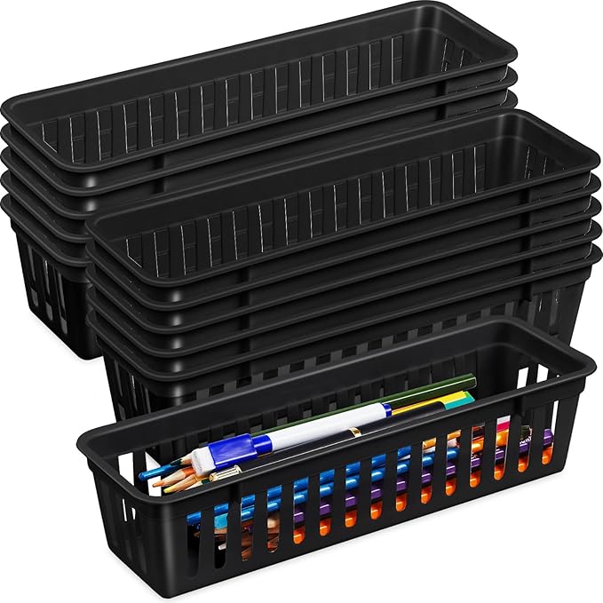 Domensi 12 Pack Slim Plastic Storage Baskets Tray by Domensi