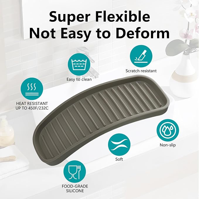 Gosmol Silicone Sponge Holder Kitchen Sink Organizer Tray Dish Caddy Soap - Image 2