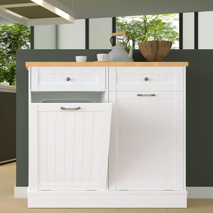Betterhood Tilt Out Trash Cabinet 10 Gallon Wooden Free Standing Laundry Sorter - Image 2