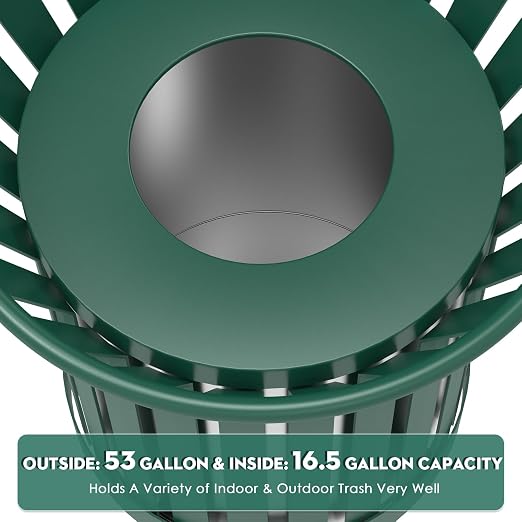 16Gallon/62L Commercial Outdoor & Indoor Metal Trash Can, Outdoor Slatted Trash - Image 6