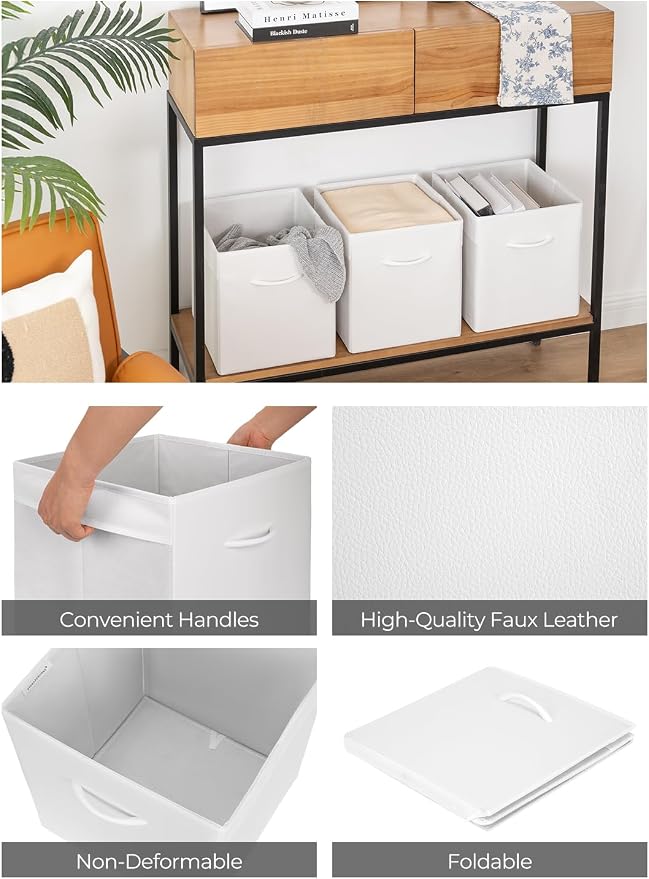 StorageWorks White Storage Cubes, 11-inch Leather Bins - Image 4