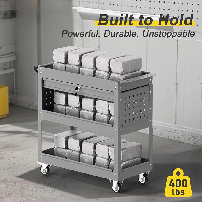 3-Tier Rolling Tool Cart with Drawers, Heavy Duty Utility Storage Cart with - Image 3