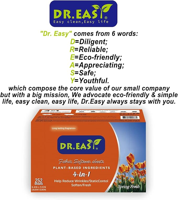 DR.EASY Dryer Sheets Plant Based Formula 252 Ct Fabric Softener sheets - Image 2