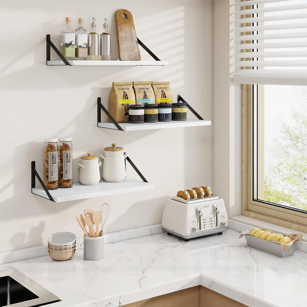 Axeman 20 Inch Floating Shelves, 10 Inch Deep White Wall Shelves Set of 2