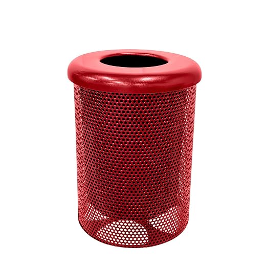 COATEDOUTDOORFURNITURE RFT-P-TXTRED Heavy Duty Round Trash Receptacle by CoatedOutdoorFurniture