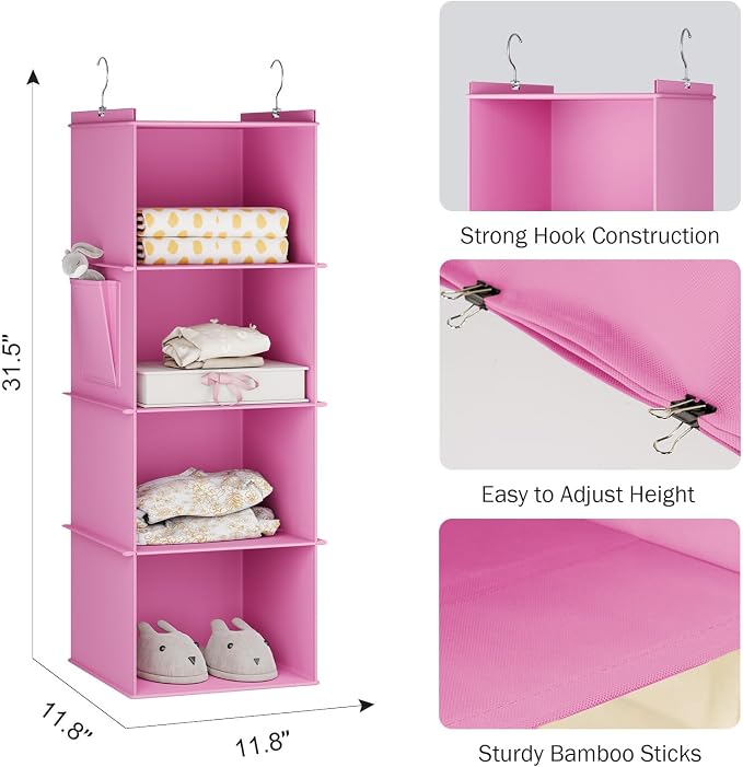 YOUDENOVA Hanging Closet Organizer, 4-Shelf Closet Hanging Storage Shelves - Image 3