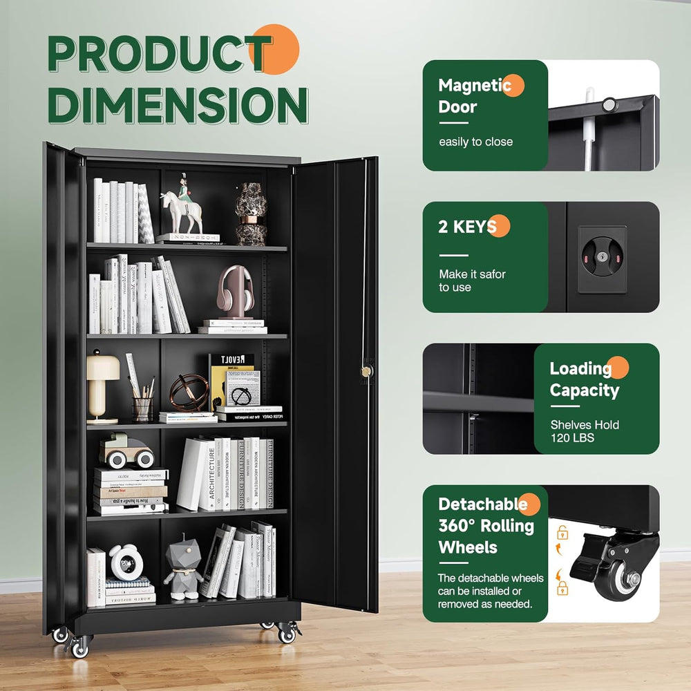 Letaya Metal Garage Storage Cabinets with Wheels,Steel Tool Cabinets Lock Doo...