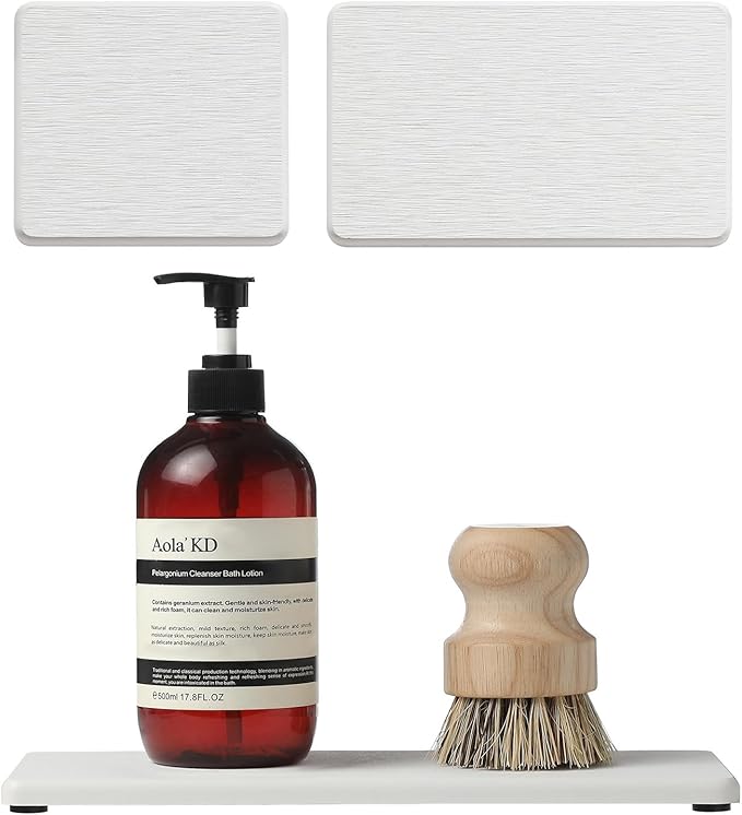 3PCS Bathroom Sink Vanity Trays, Quick Stone Drying Mat Dish Soap Dispenser by Razborci
