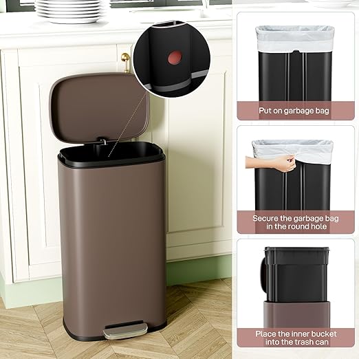 Arlopu 8 Gallon Step Trash Can, Stainless Steel Garbage Bin, Soft-Close Rubbish - Image 7