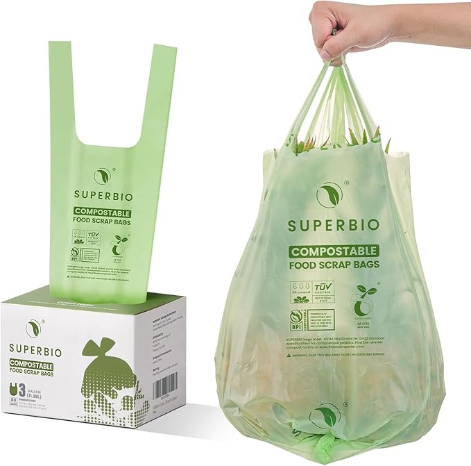 SUPERBIO 3 Gallon Compostable Food Waste Bags, Food Scrap Bags by SUPERBIOCOMPOSTABLEBAGS