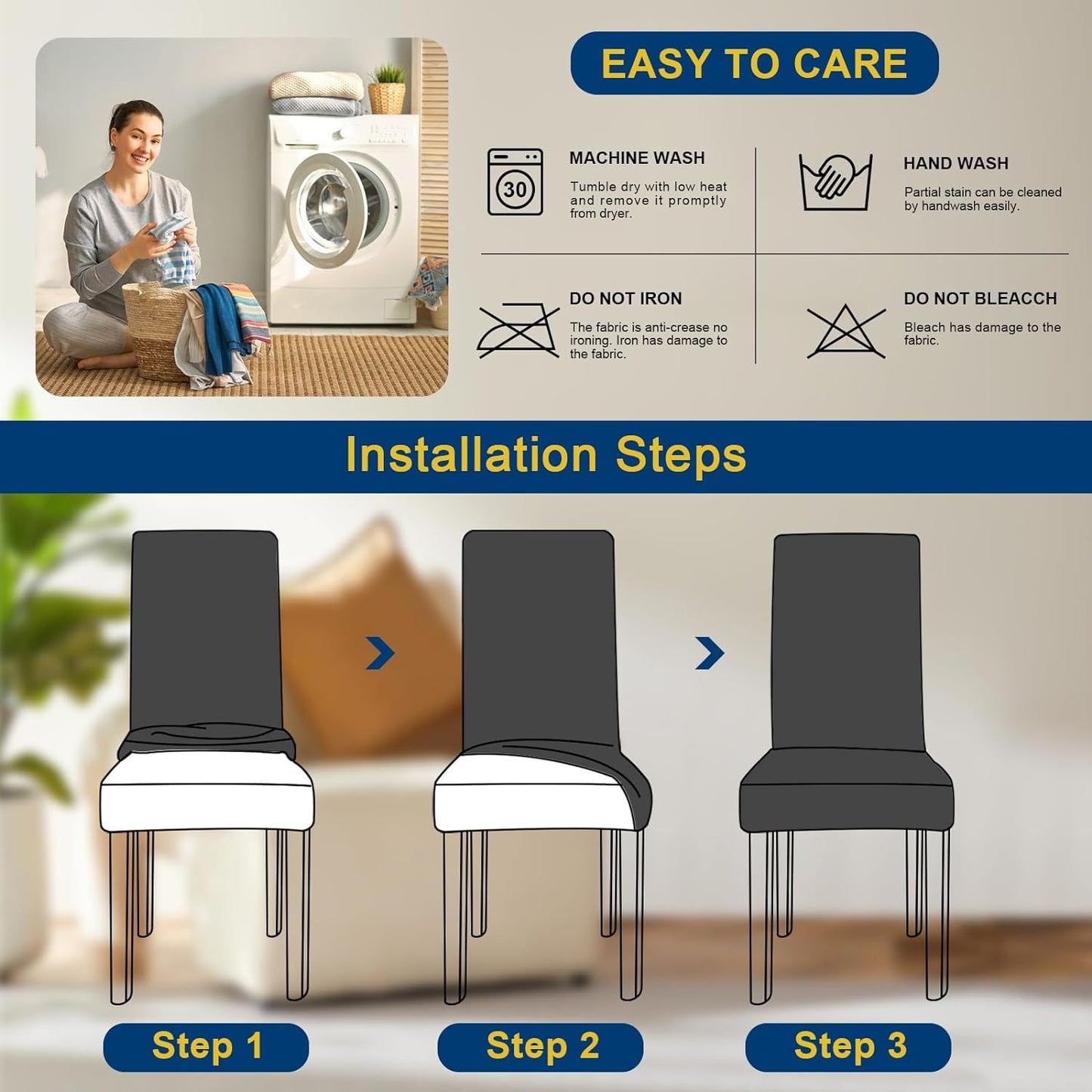 Chair Covers, Stretch Kitchen Dining Room Chair Covers Set of 6, Removable Washable Dining Chair Slipcovers for Home, Hotel, Banquet