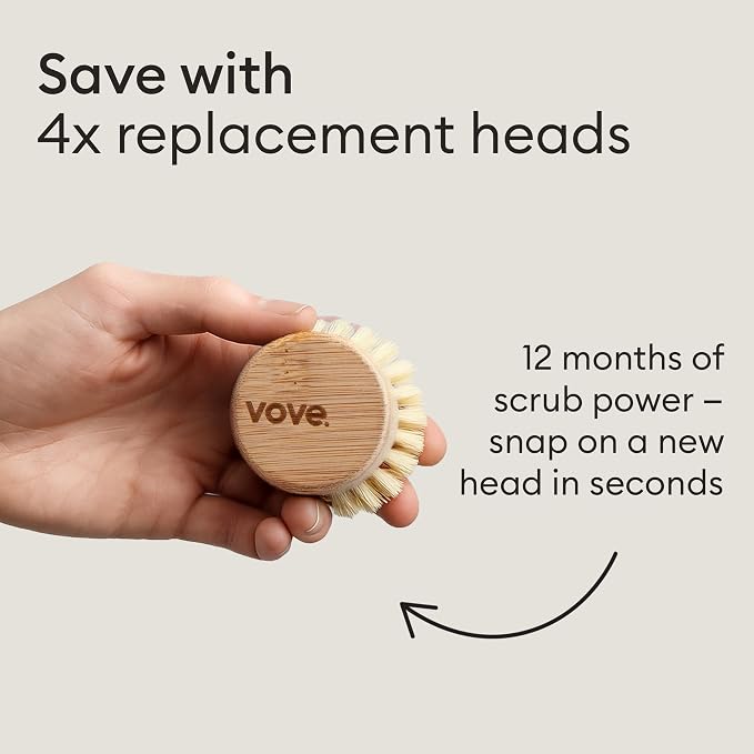 Vove Bamboo Dish Brush Replacement Heads, 4 Pack - Image 2