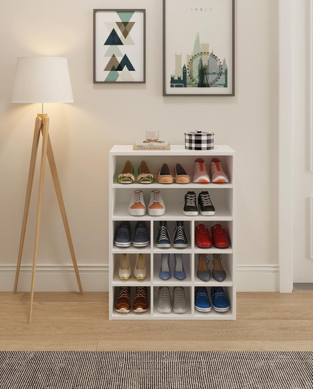 HAIOOU Shoe Cubby, 9-Cube Stackable Wood Shoe Rack Organizer 24 Inch, White
