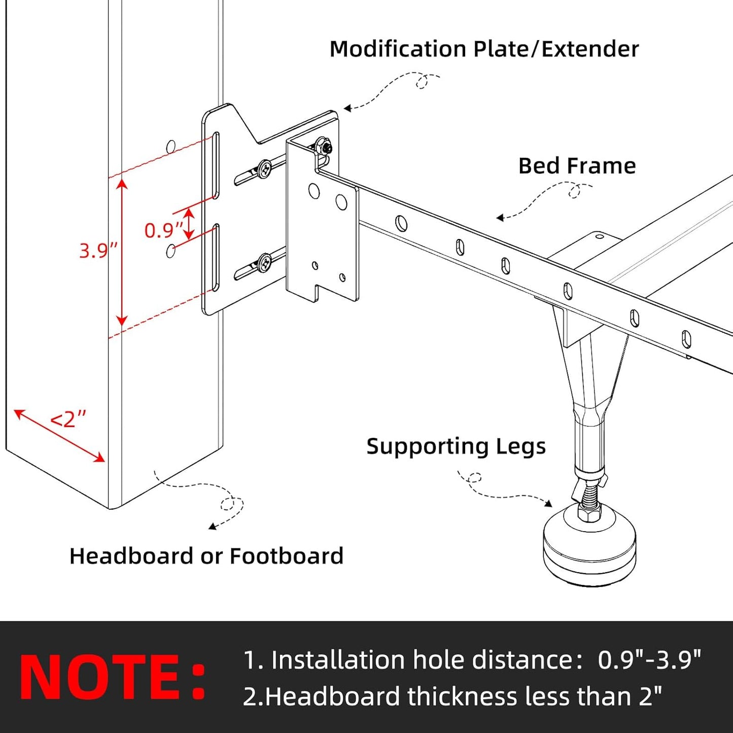 Yuleimy Full to Queen Conversion Kit, Headboard Brackets Adapter, 2 Pack | Heavy Duty Steel Bed Modification Plate Fits Headboard Adapter Kit And Bed Frame Adapter For Headboard