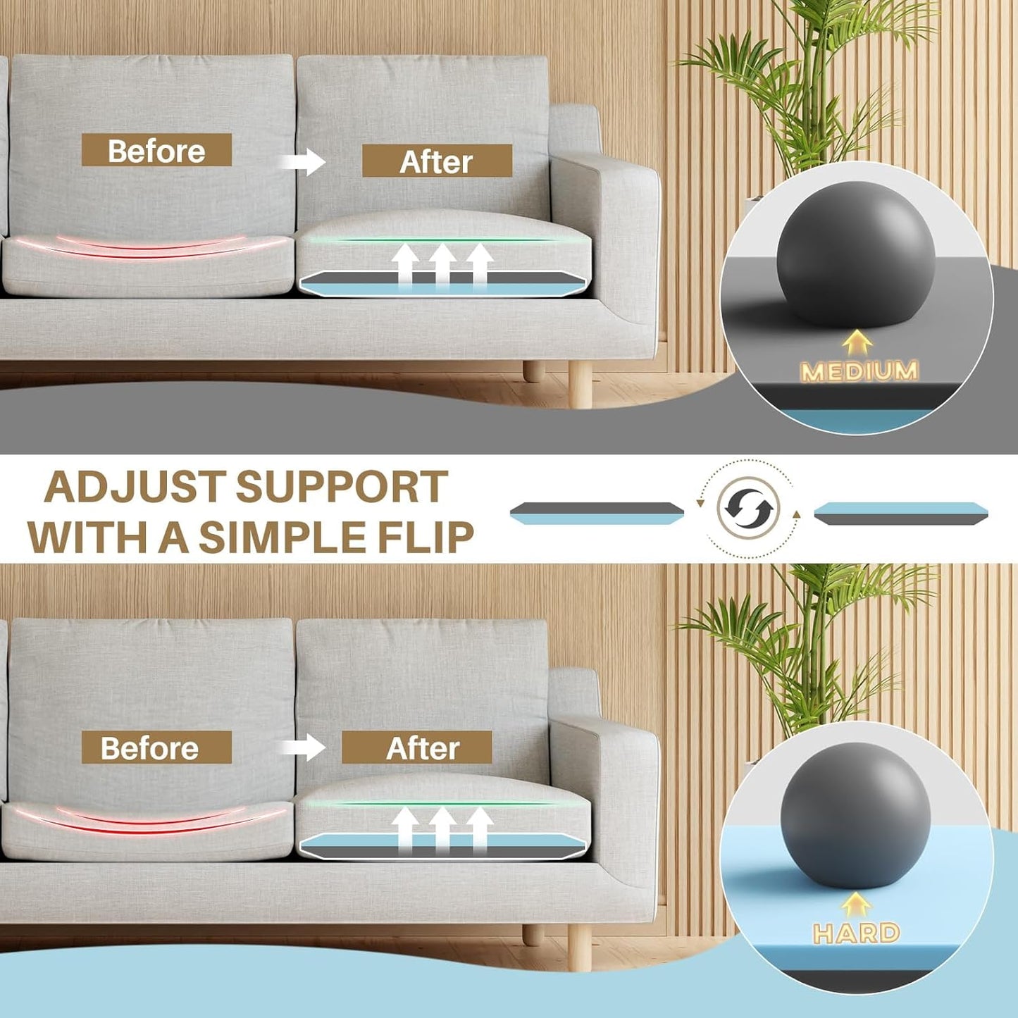 Couch Cushion Support for Sagging Cushions 24''x24'', Two in One Sofa Cushion Support to Repair Sagging Seats, Lift Saggy Seats, Extend Couch's Life, Blue & Grey 1PC