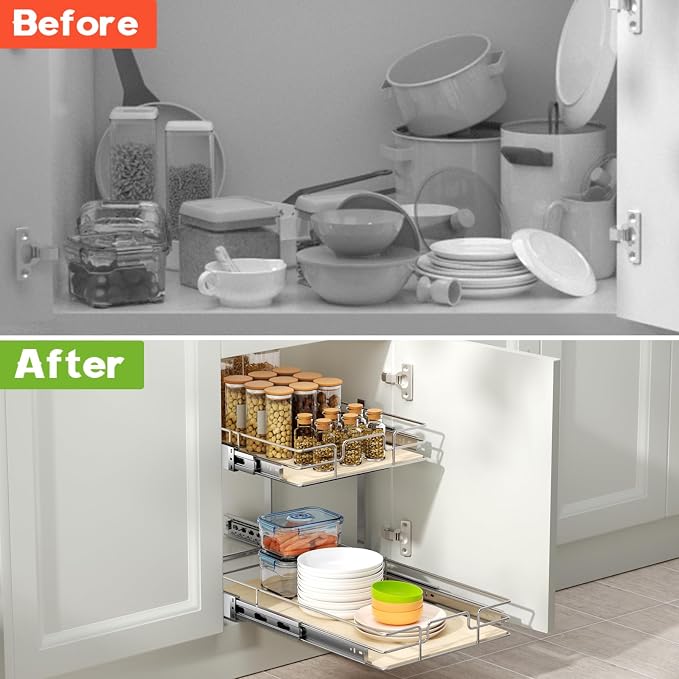 ROOMTEC 2 Tier Individual Pull Out Cabinet Organizer 16½"W x 21½"D, Slide Out - Image 7
