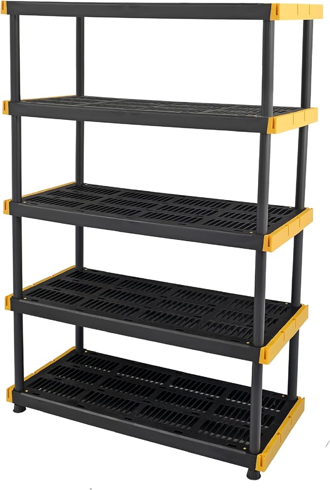 CX Black & Yellow®, 5-Tier Heavy Duty Plastic Storage Shelving Unit, by BLACKYELLOW