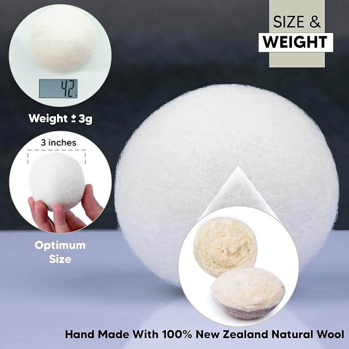 RAYTRADE Wool Dryer Balls 6-Pack 100% Made of Organic New Zealand Wool Reduces - Image 2