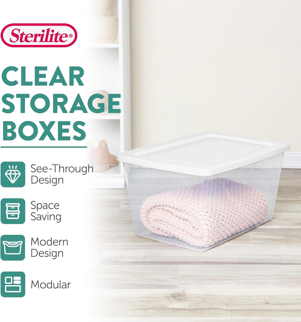 Sterilite Clear Storage Box Stackable Tote, 58 Quart, 32-Pack