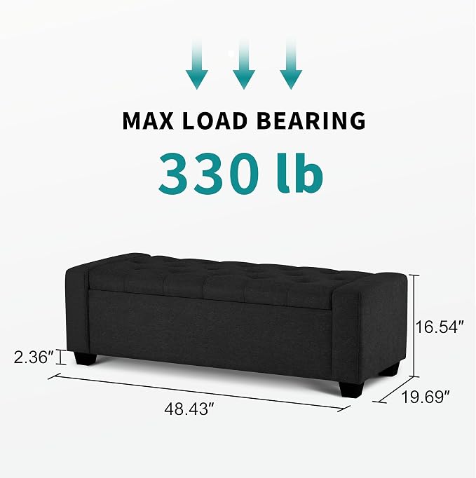 48" Ottoman with Storage, Upholstered Entryway Bench with Seating - Image 2