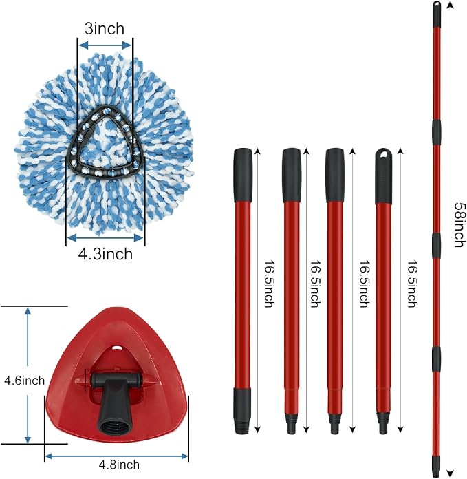 2 Pack Spin Mop Replacement Head, 1 Base, 4-Section Sturdy Iron Mop Handles - Image 2