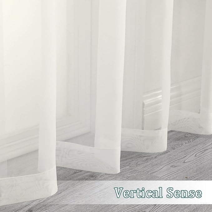 Chyhomenyc Ivory Sheer Curtains 96 Inch Length 2 Panels Set, Elegant Light - Image 9