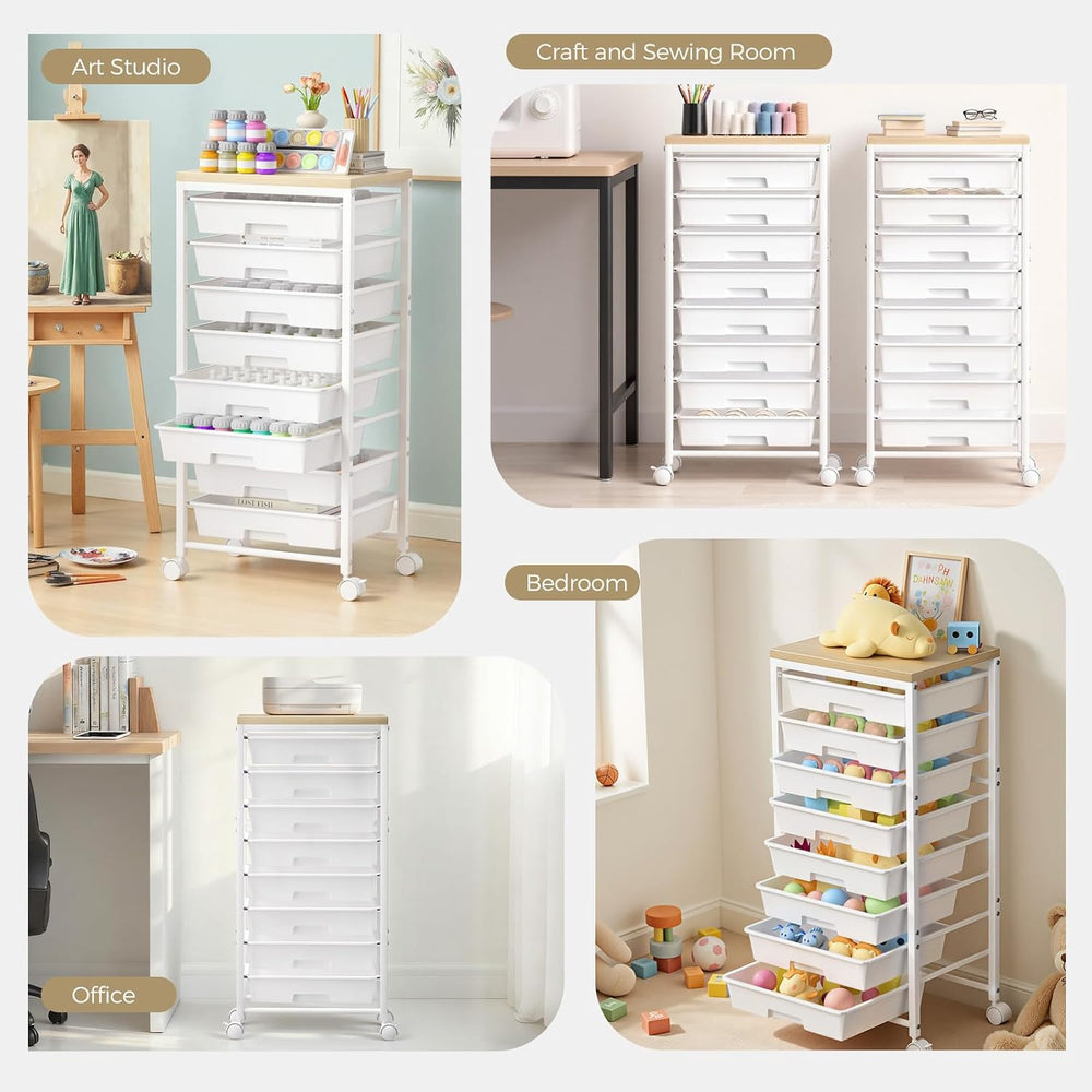 Rolling Cart with 8 Drawers, Plastic Drawer Storage Carts with Wheels & W...