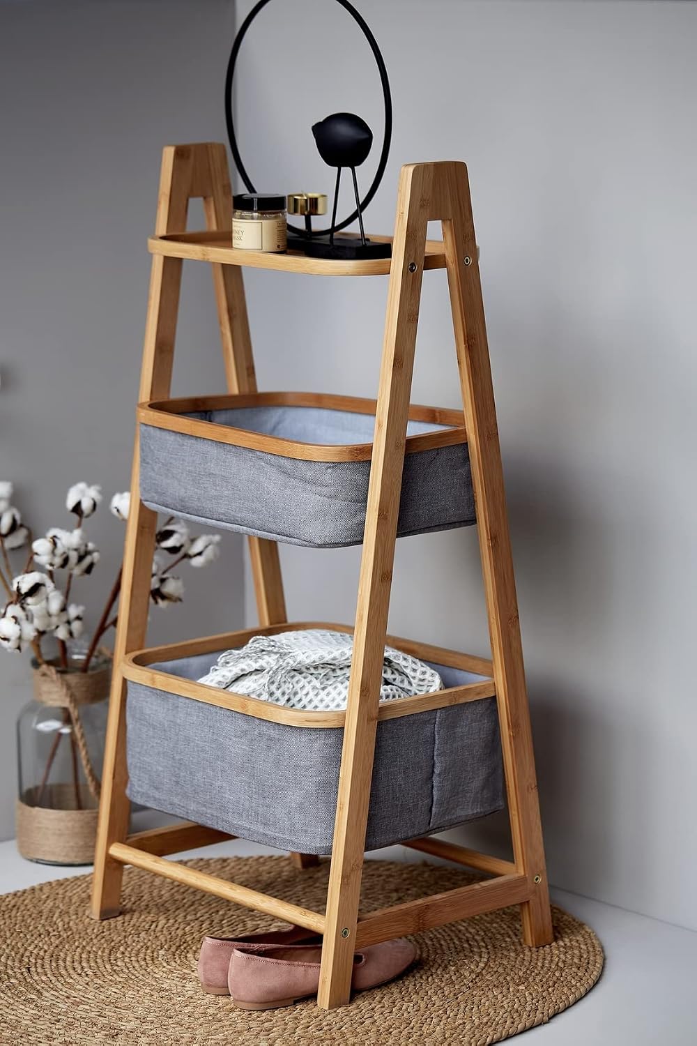 WENKO Shelving Unit with Two Storage Baskets, Open Shelf for Bathroom, Bedroo...