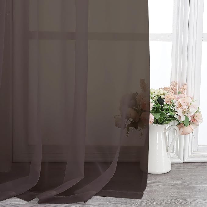 Chyhomenyc Sheer Chocolate Brown Curtains 90 inches Long 2 Panels, Light - Image 5