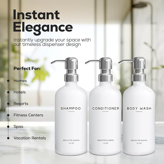 White Shampoo and Conditioner Dispenser Set by Brighter Barns - Image 2