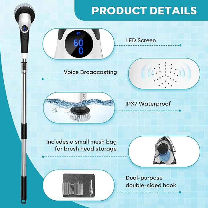 YKYI Electric Spin Scrubber, Cordless Cleaning Brush, Shower Cleaning Brush - Image 4