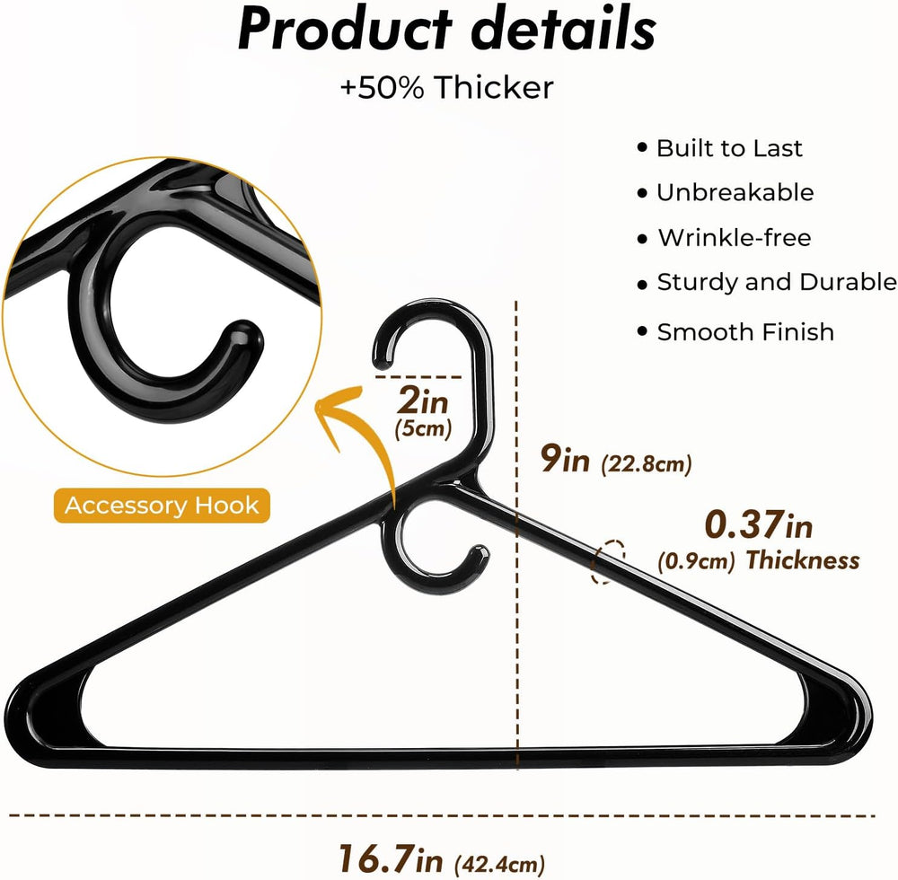 HOUSE DAY Heavy Duty Plastic Hangers 38 Pack - Thick Black Clothes Hangers