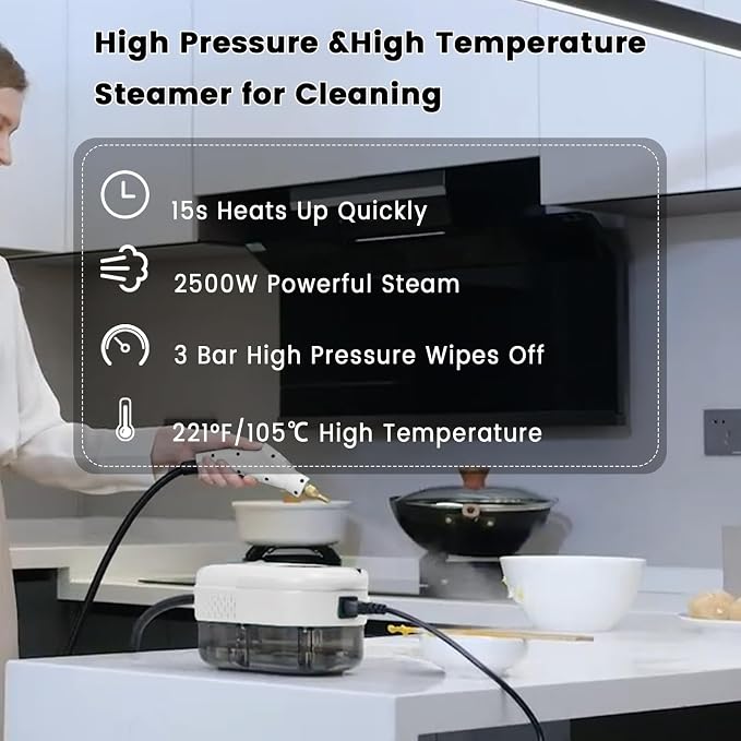 2500W Handheld Steam Cleaner, Portable Car Steamer - Image 2