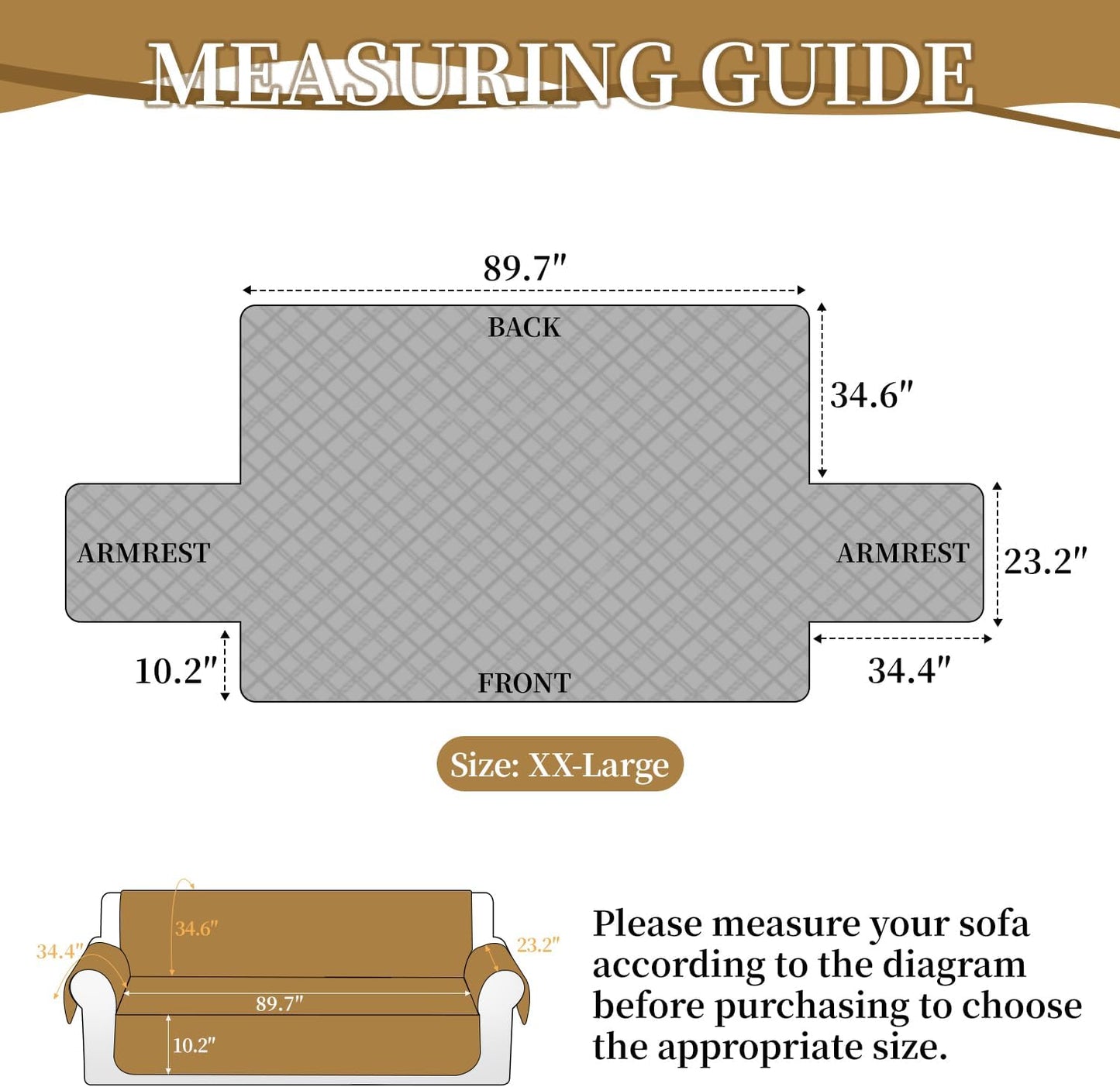 Velvet 100% Waterproof Couch Cover for Dogs Washable Sofa Covers for 3 Cushion Couch Pet Friendly Oversized Sofa Slipcovers Non Slip Furniture Protector with Pockets (XX-Large, Light Beige)