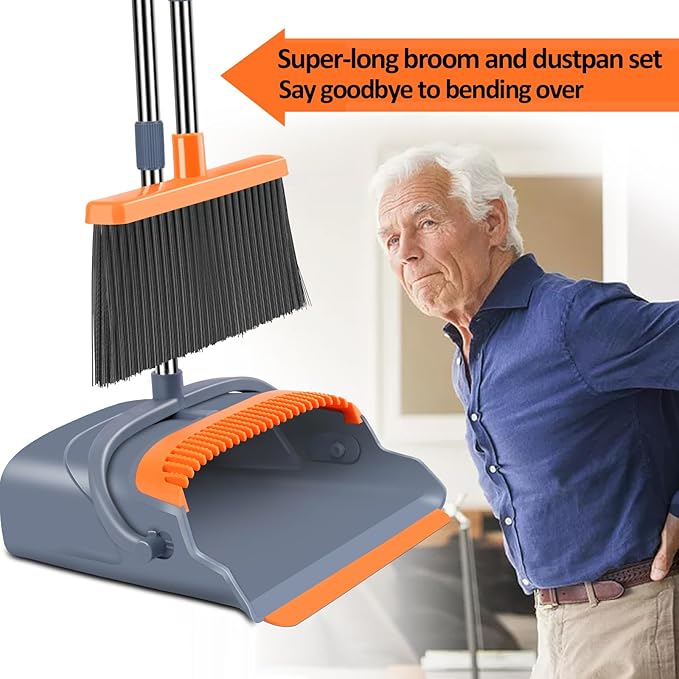 kelamayi Upgrade Broom and Dustpan Set, Self-Cleaning - Image 4